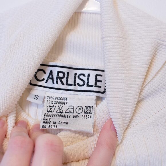 S Carlisle White Ribbed Turtleneck Sweater Top 90s 80s Layering Piece Academia - Picture 6 of 7
